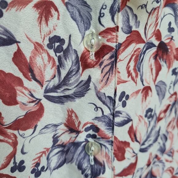 Tan Jay Vintage Blouse Womens Large Floral V Neck Tie Bow Neck Rust 70s 80s Fall - Picture 8 of 12